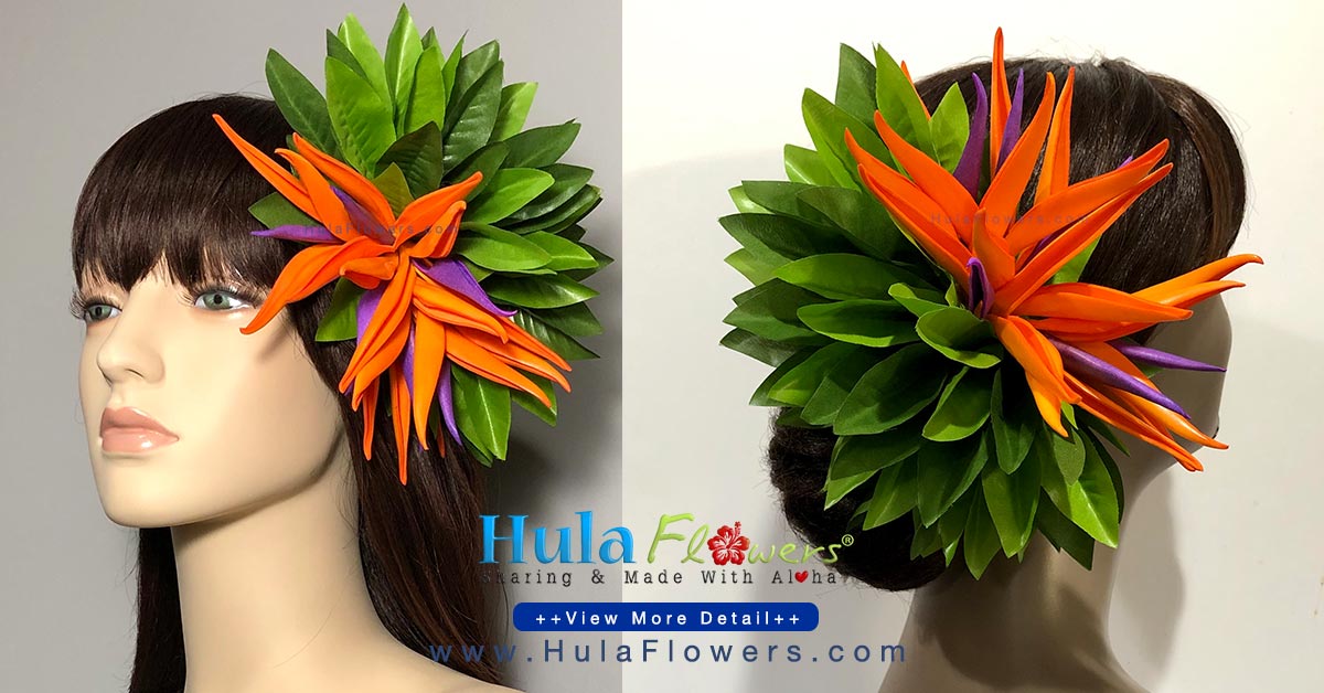 Silk Maile & Bird of paradise Hair clip | HulaFlowers.com